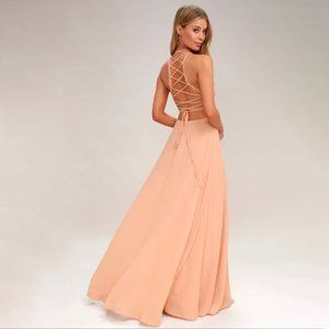LULU'S Strappy To Be Here Nude Blush Maxi Dress Size XS